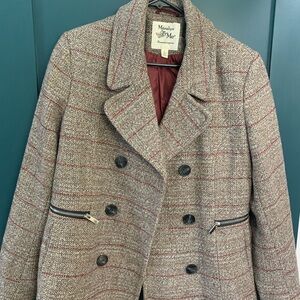 Calvin Klein Women's Gray and Red Plaid Pea Coat